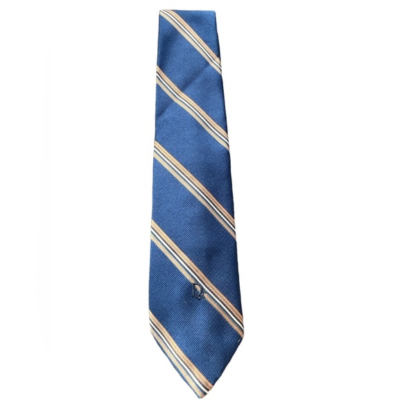 🔥💙Vintage Christian Dior like new silk blend tie blue, tan, white. Preppy! - Picture 6 of 8